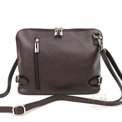 Rectangular Structured Italian Grain Leather Crossbody Bag with Adjustable Straps