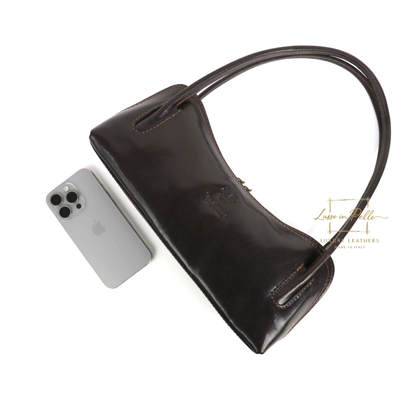 Buffered Leather Elongated Structured Florence Shoulder Bag