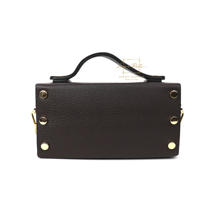 Small Genuine Leather Satchel Bag with Top Handle and Chain Straps