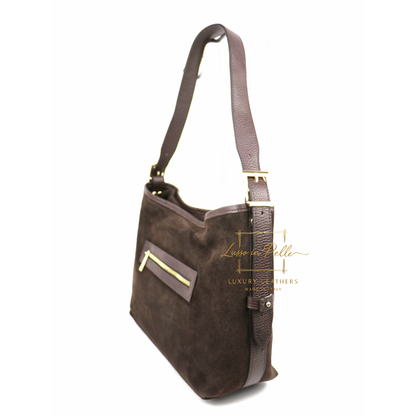 Medium Suede Handbag with Adjustable Leather Straps