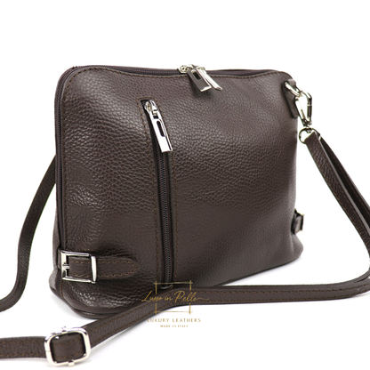 Rectangular Structured Italian Grain Leather Crossbody Bag with Adjustable Straps