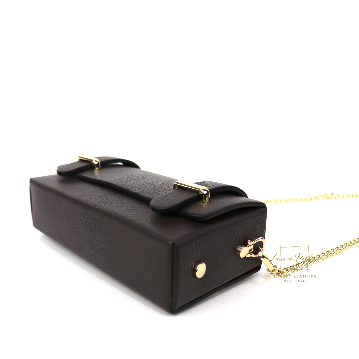Small Genuine Leather Satchel Bag with Top Handle and Chain Straps