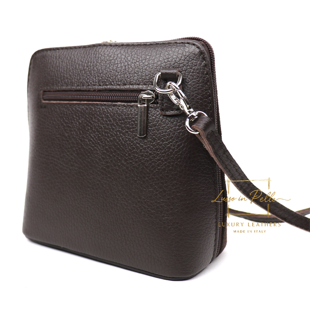 Small Suede Front Grain Leather Handbag with Detachable Straps