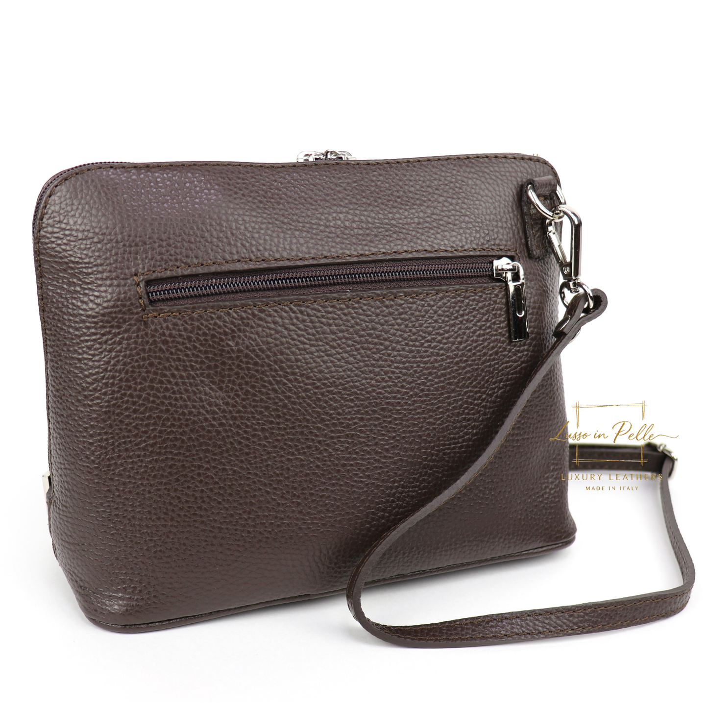 Rectangular Structured Italian Grain Leather Crossbody Bag with Adjustable Straps