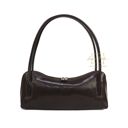 Buffered Leather Elongated Structured Florence Shoulder Bag