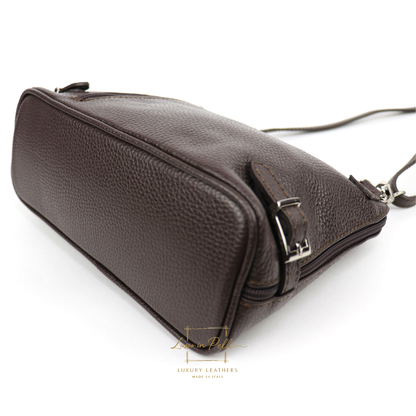 Rectangular Structured Italian Grain Leather Crossbody Bag with Adjustable Straps