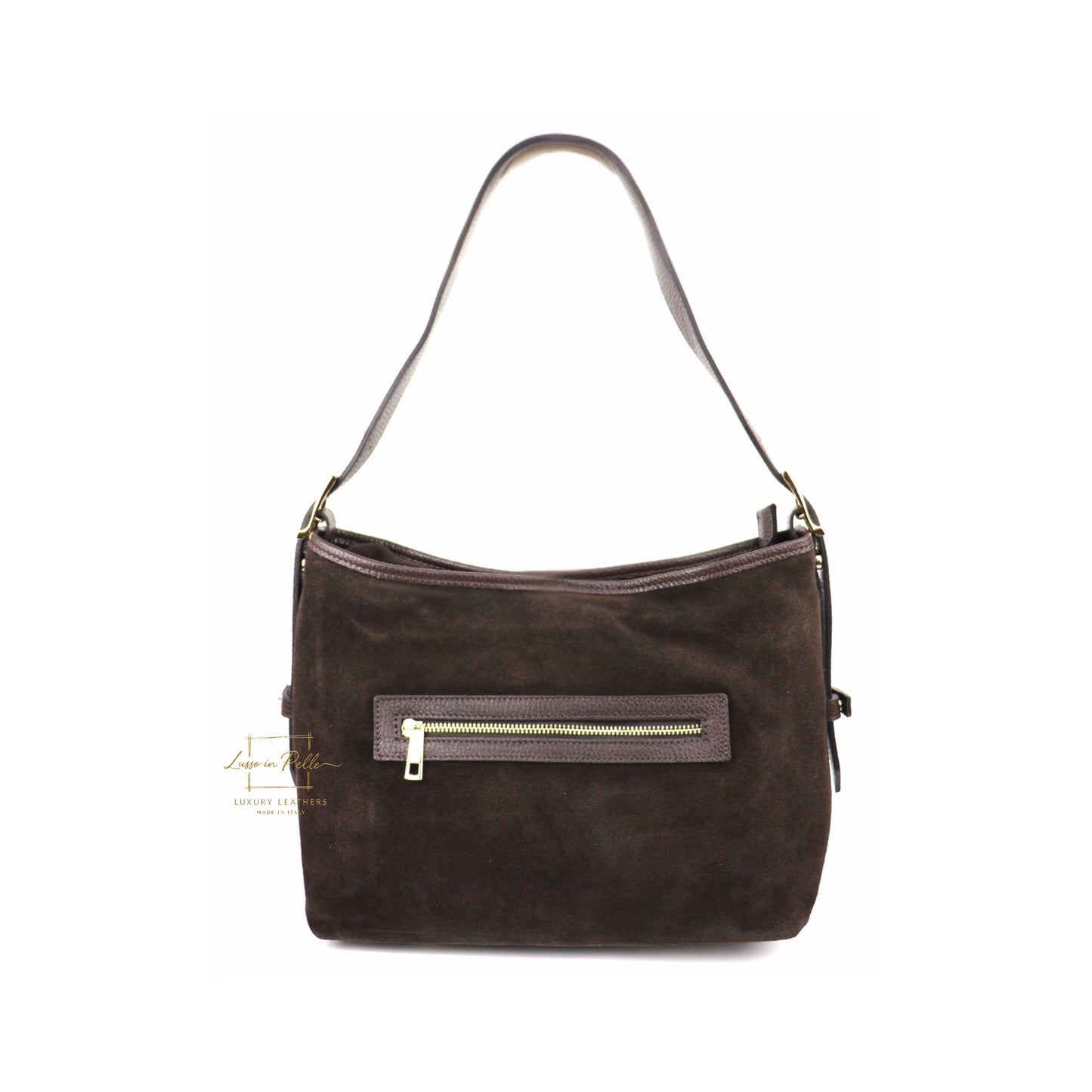 Medium Suede Handbag with Adjustable Leather Straps - chocolate