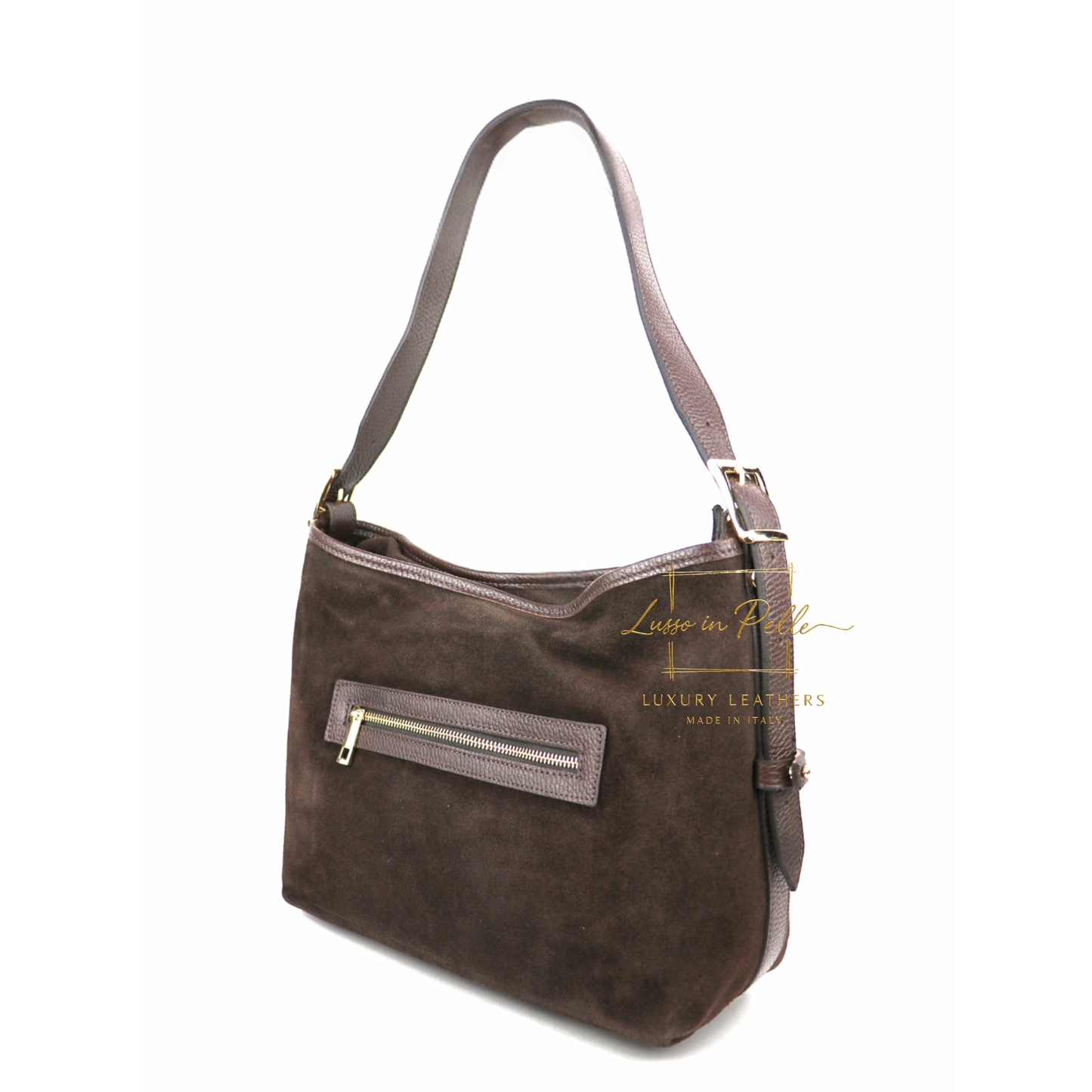 Medium Suede Handbag with Adjustable Leather Straps