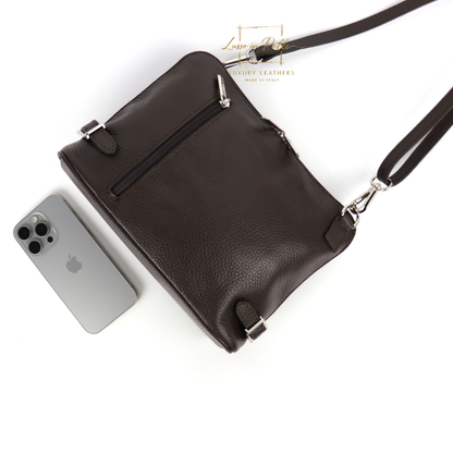 Rectangular Structured Italian Grain Leather Crossbody Bag with Adjustable Straps