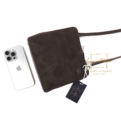 Small Suede Front Grain Leather Handbag with Detachable Straps