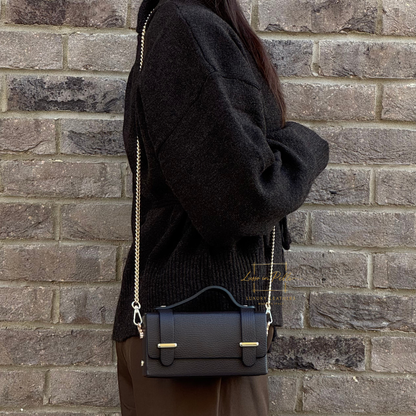 Small Genuine Leather Satchel Bag with Top Handle and Chain Straps