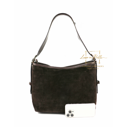 Medium Suede Handbag with Adjustable Leather Straps