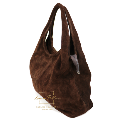 Lusso Double Handle Large Suede Shoulder Tote