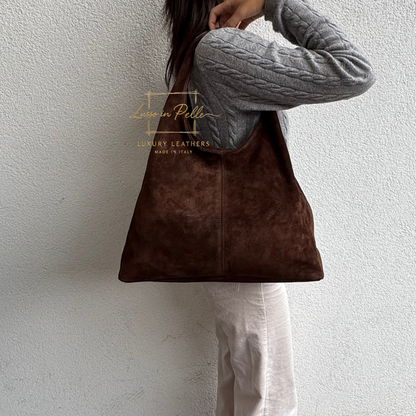 Lusso Double Handle Large Suede Shoulder Tote