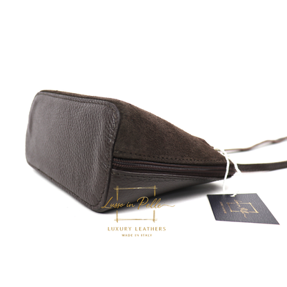Small Suede Front Grain Leather Handbag with Detachable Straps