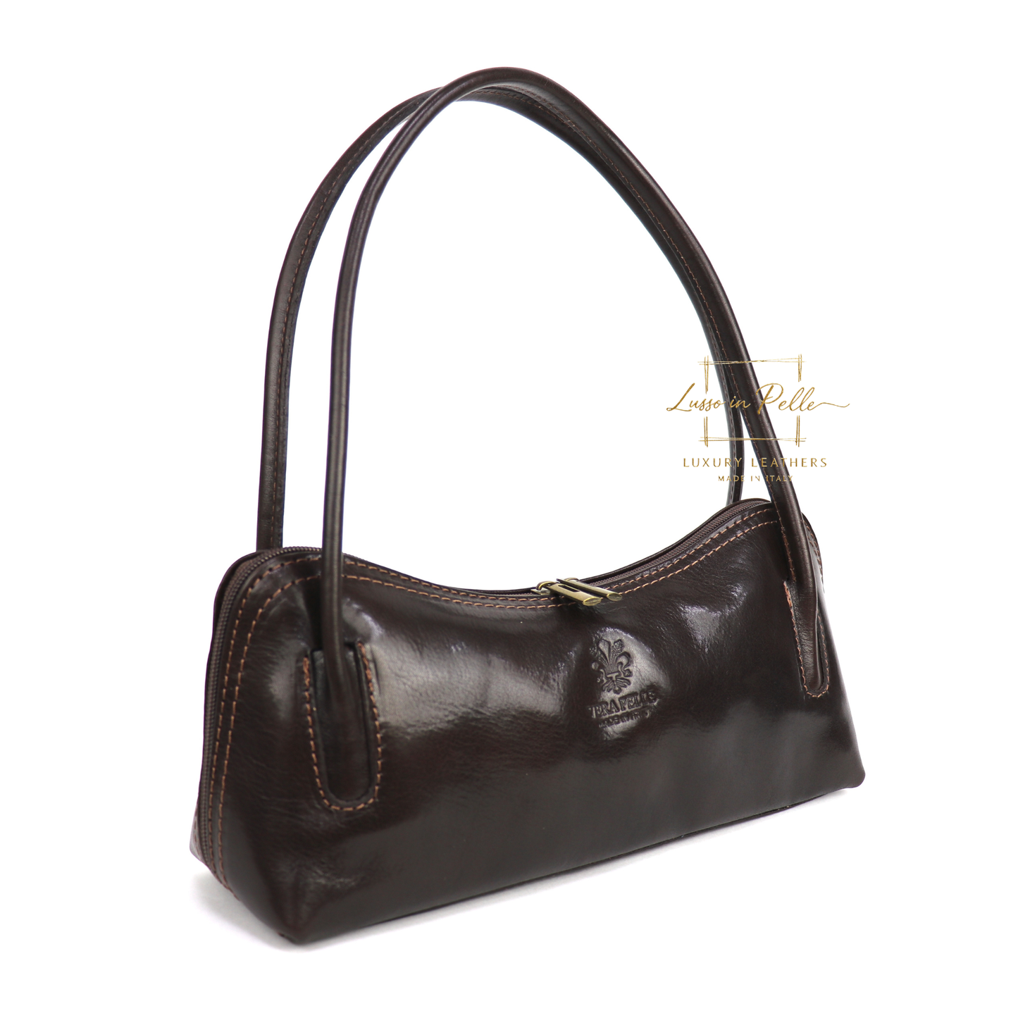 Buffered Leather Elongated Structured Florence Shoulder Bag