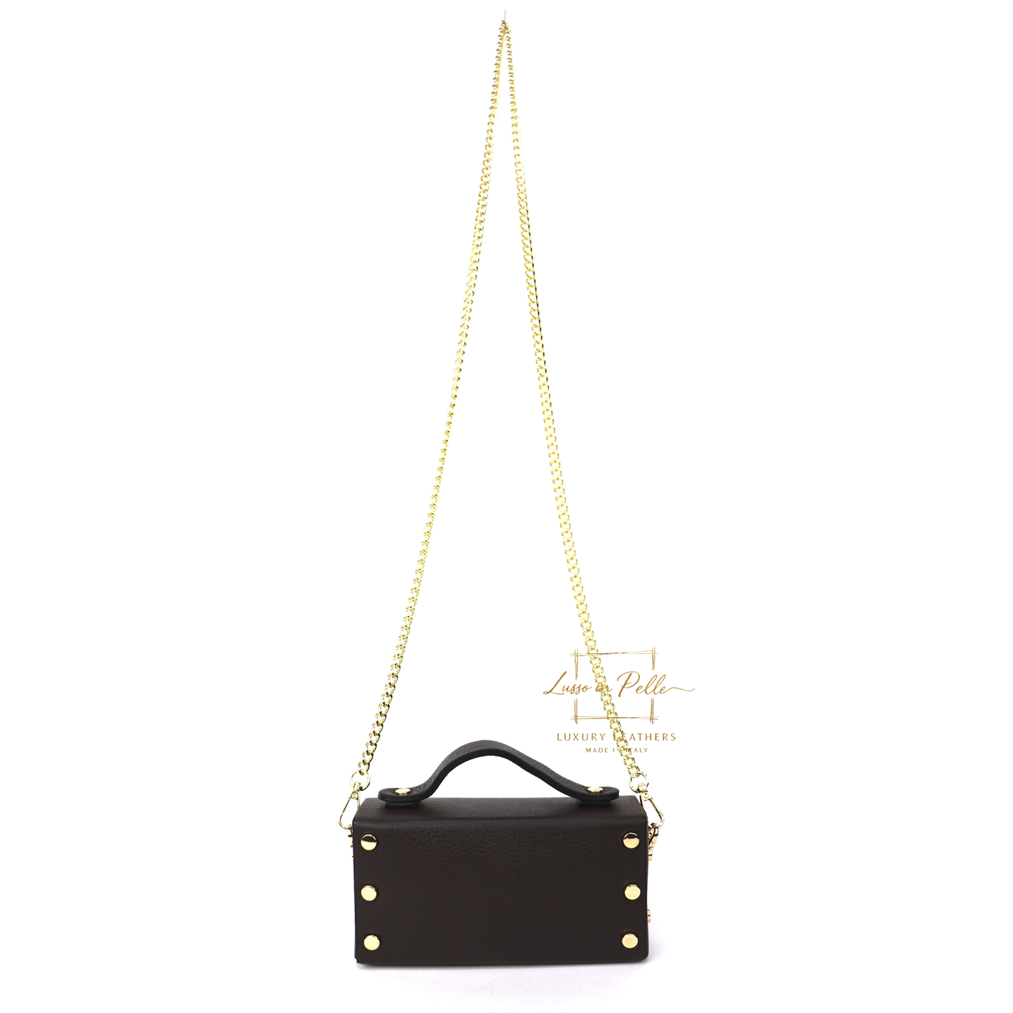 Small Genuine Leather Satchel Bag with Top Handle and Chain Straps