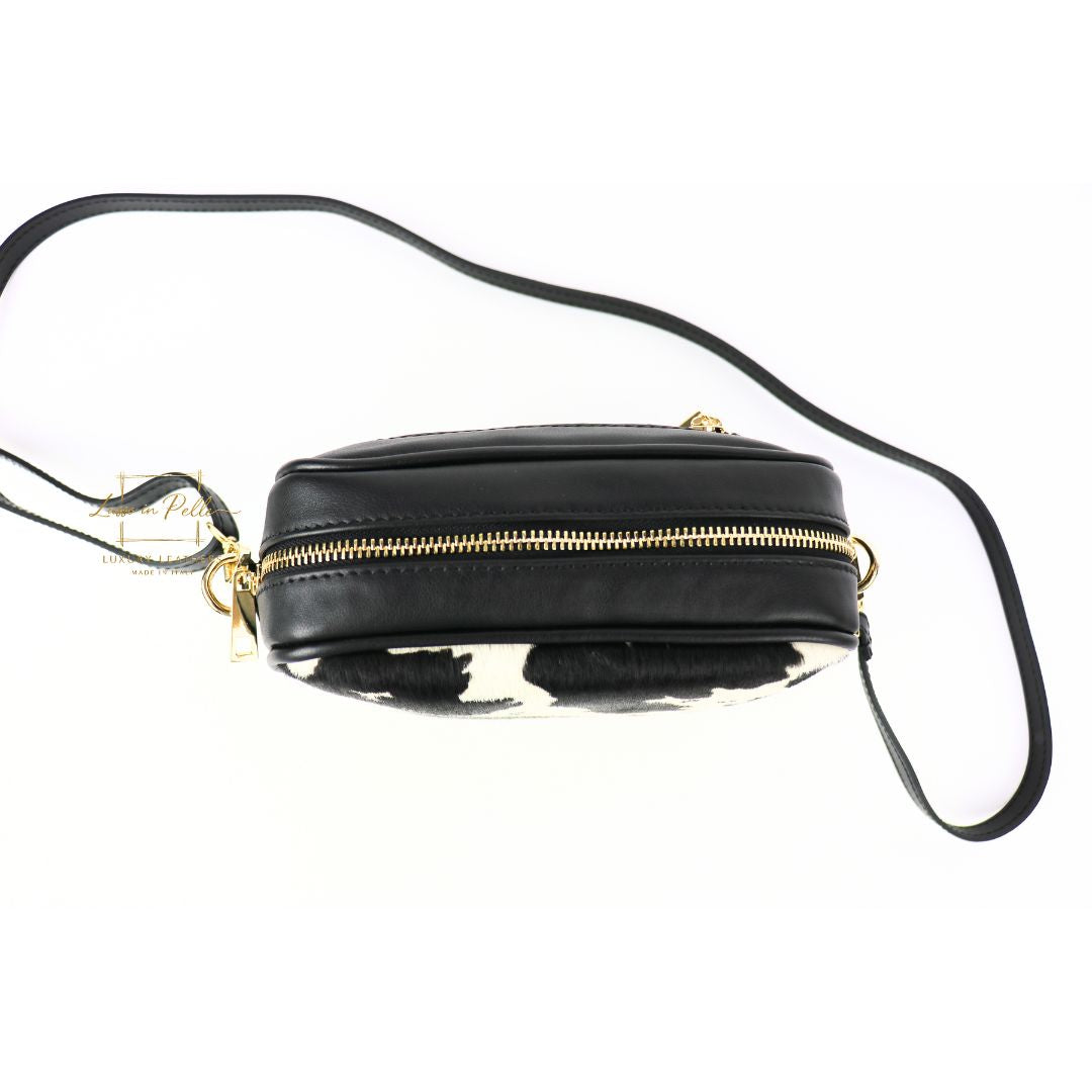 Genuine Smooth Leather Crossbody Bag with Fur Panel