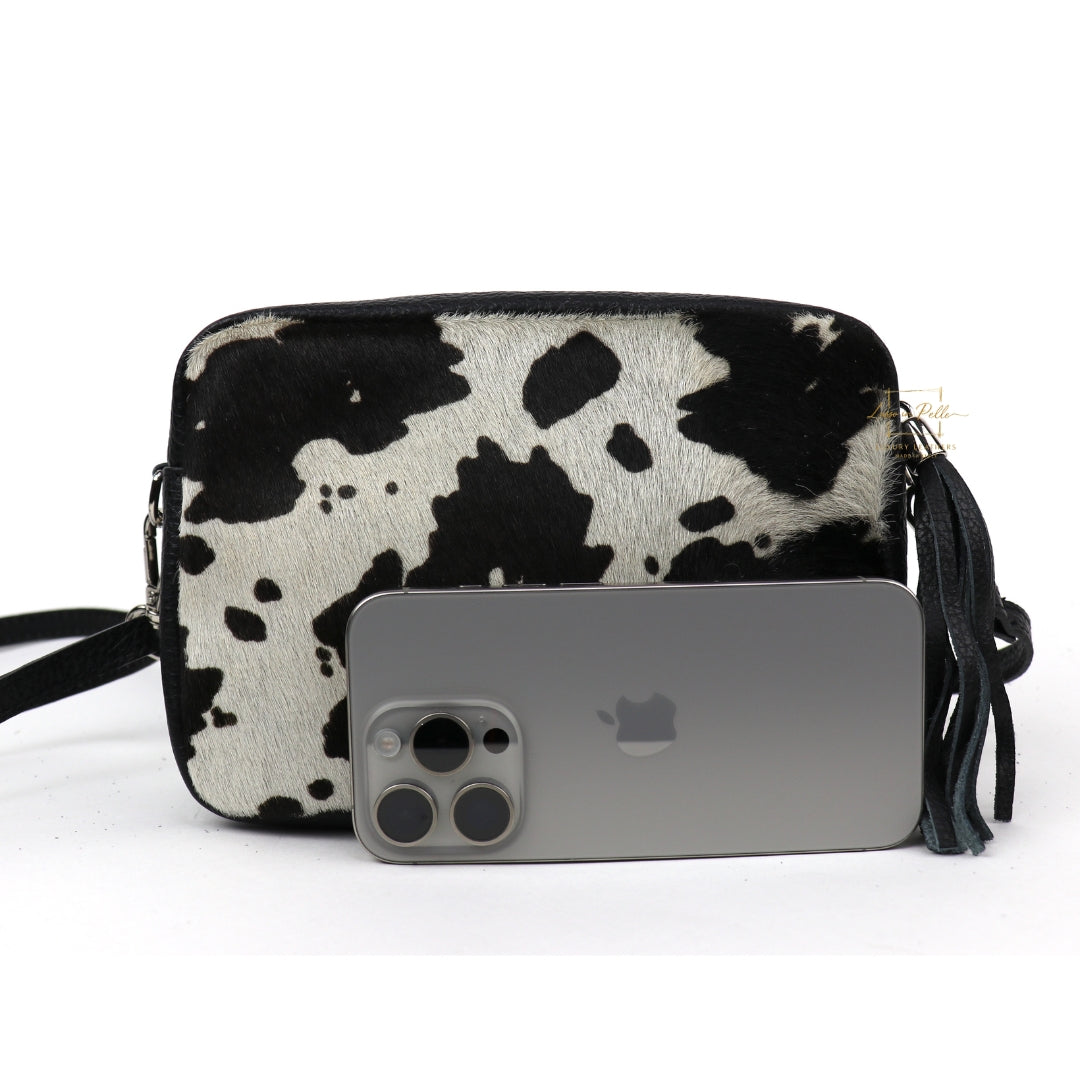 Genuine Leather Crossbody Bag with Fur Panel