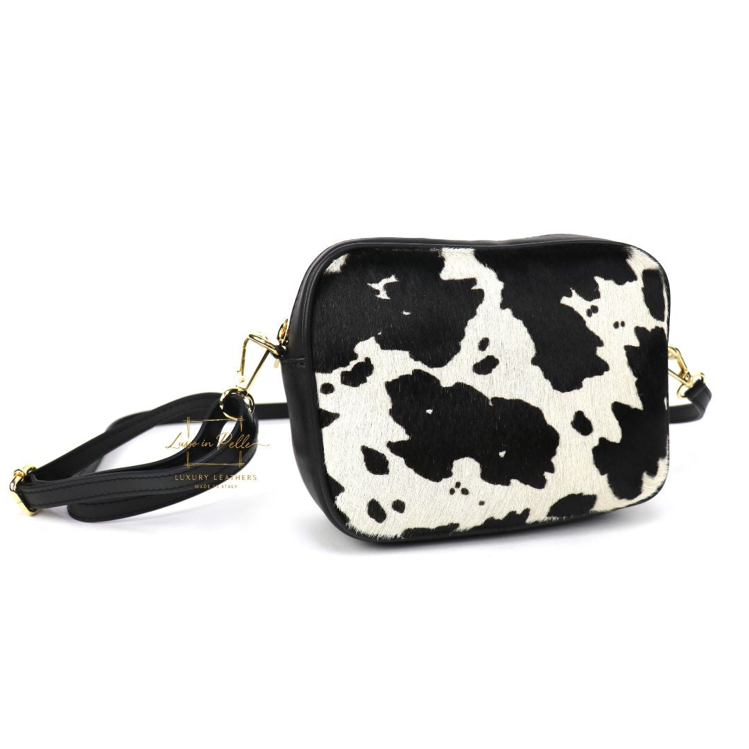 Genuine Smooth Leather Crossbody Bag with Fur Panel
