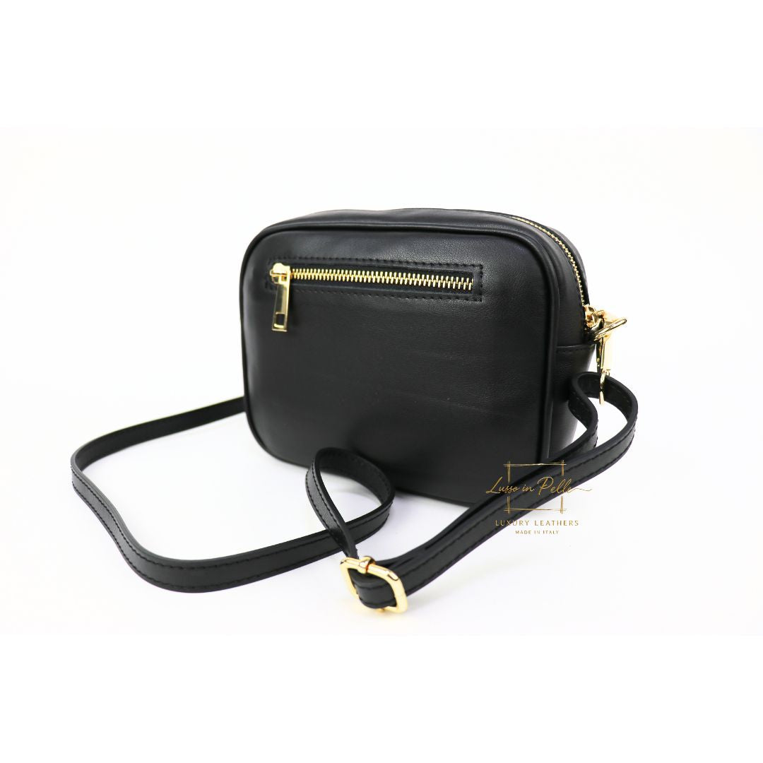 Genuine Smooth Leather Crossbody Bag with Fur Panel