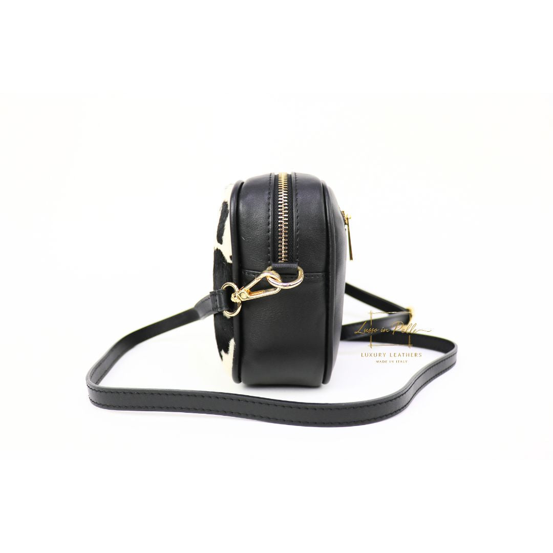 Genuine Smooth Leather Crossbody Bag with Fur Panel