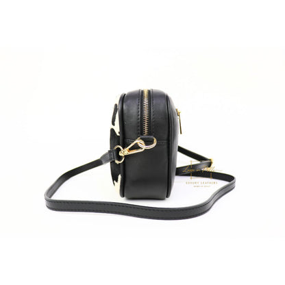 Genuine Smooth Leather Crossbody Bag with Fur Panel