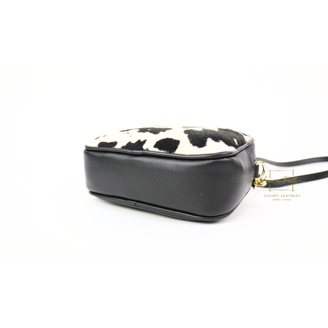 Genuine Smooth Leather Crossbody Bag with Fur Panel