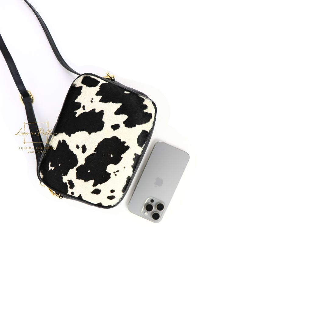 Genuine Smooth Leather Crossbody Bag with Fur Panel