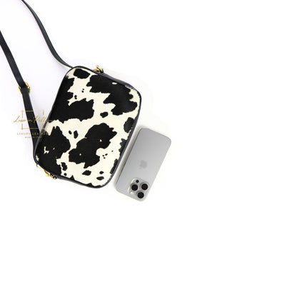 Genuine Smooth Leather Crossbody Bag with Fur Panel