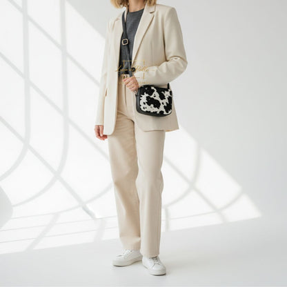 Genuine Smooth Leather Crossbody Bag with Fur Panel