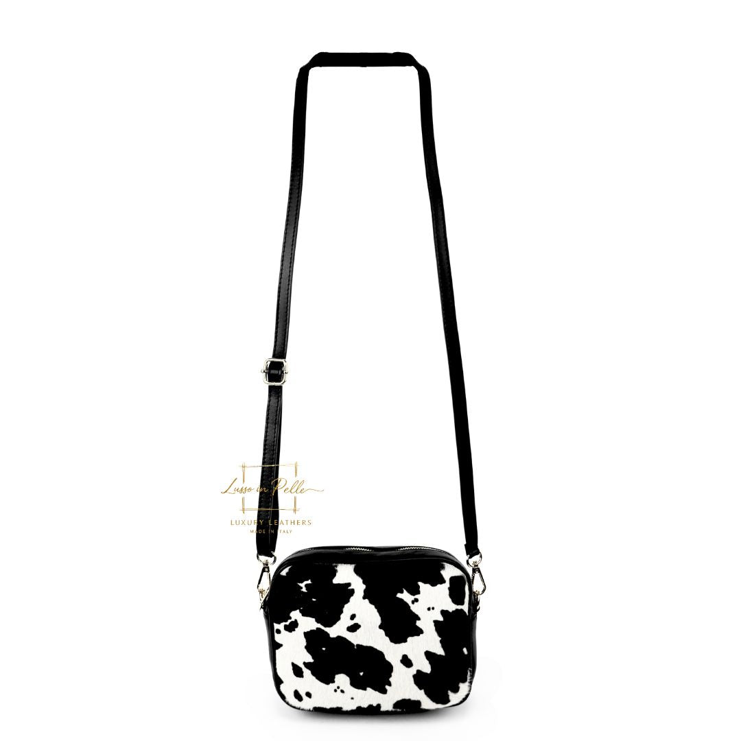 Genuine Smooth Leather Crossbody Bag with Fur Panel