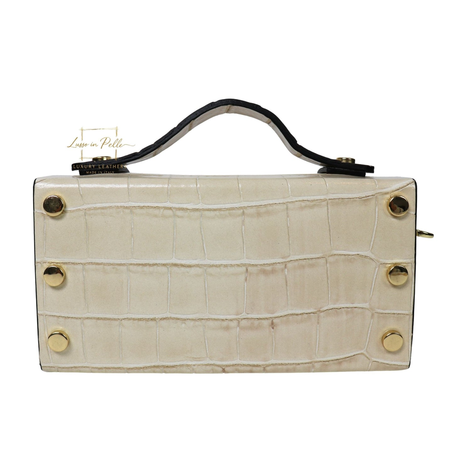 Croc-Embossed Leather Top Handle Bag with Gold Chain Strap