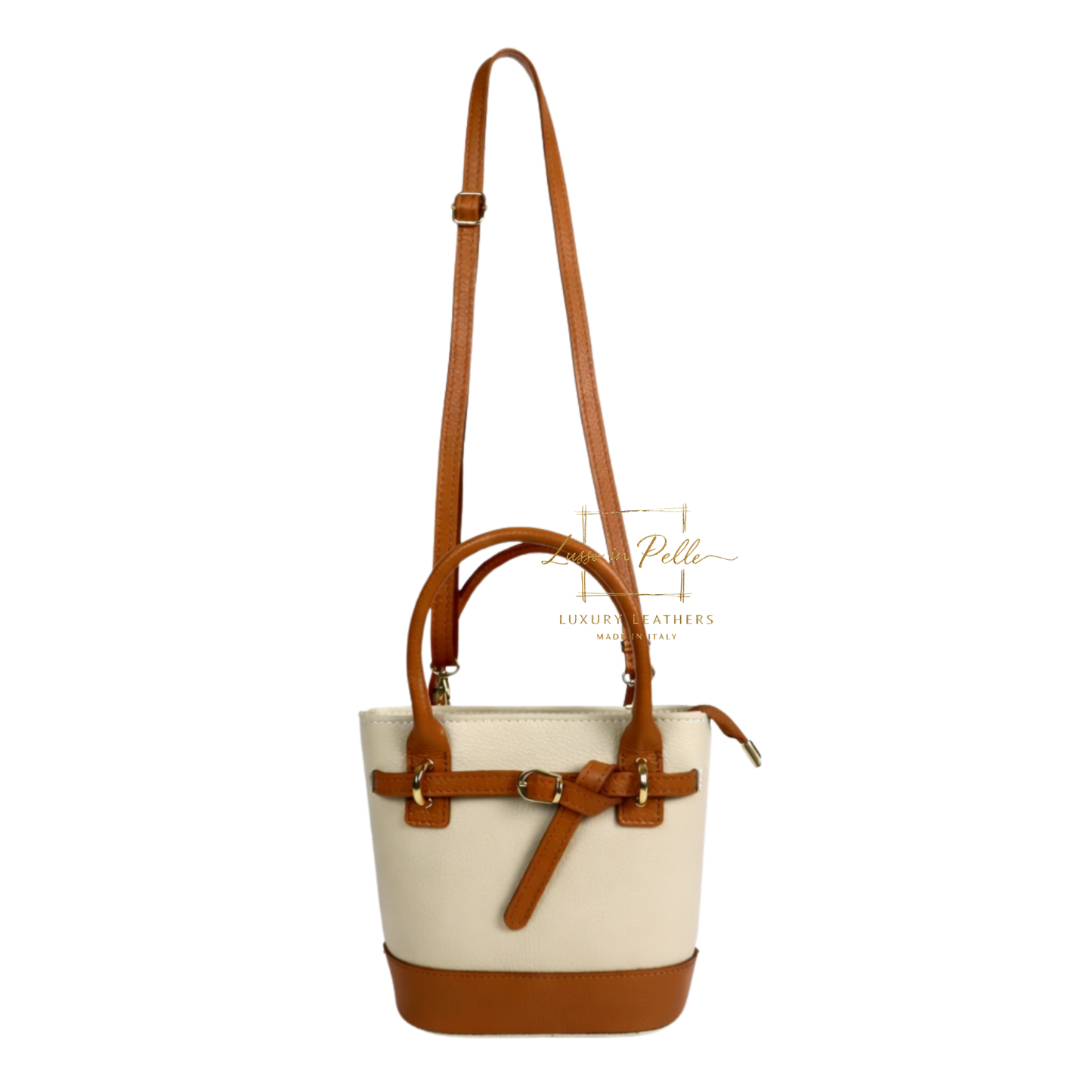 Grain Leather Bucket Bag with Crossbody Strap