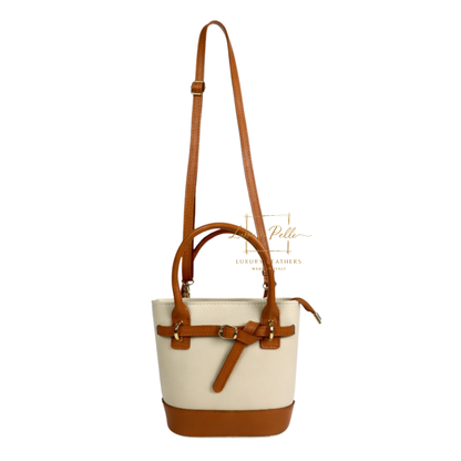 Grain Leather Bucket Bag with Crossbody Strap