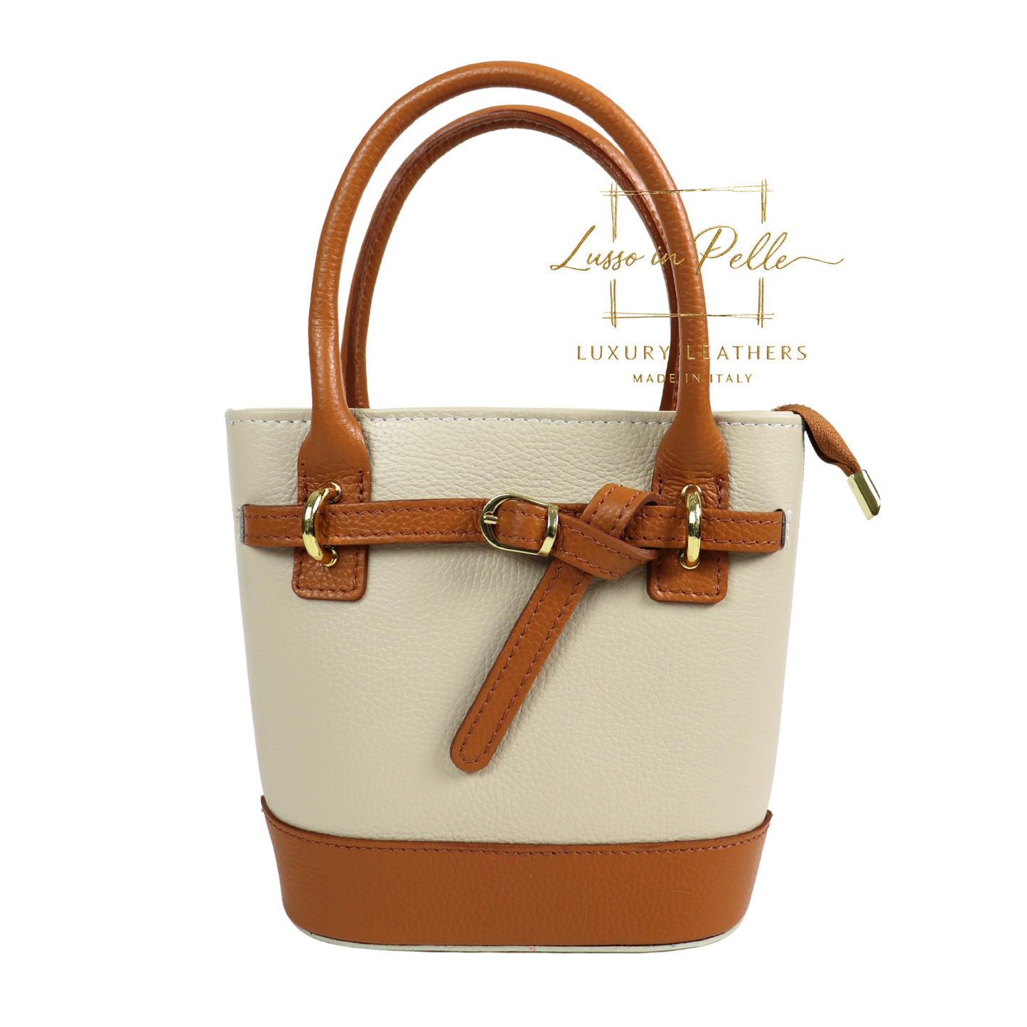 Grain Leather Bucket Bag with Crossbody Strap