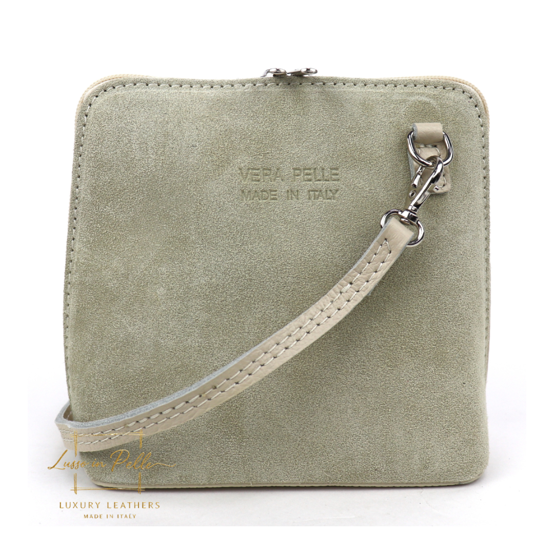 Small Suede Front Grain Leather Handbag with Detachable Straps