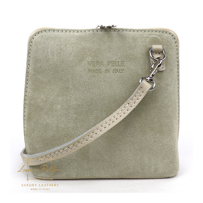 Small Suede Front Grain Leather Handbag with Detachable Straps