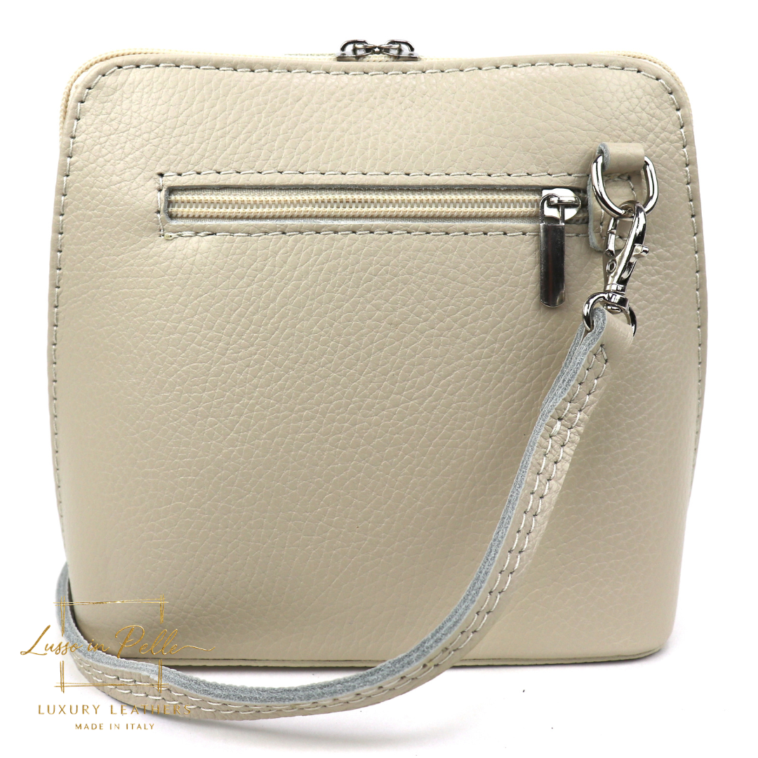 Small Suede Front Grain Leather Handbag with Detachable Straps