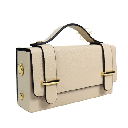 Small Genuine Leather Satchel Bag with Top Handle and Chain Straps