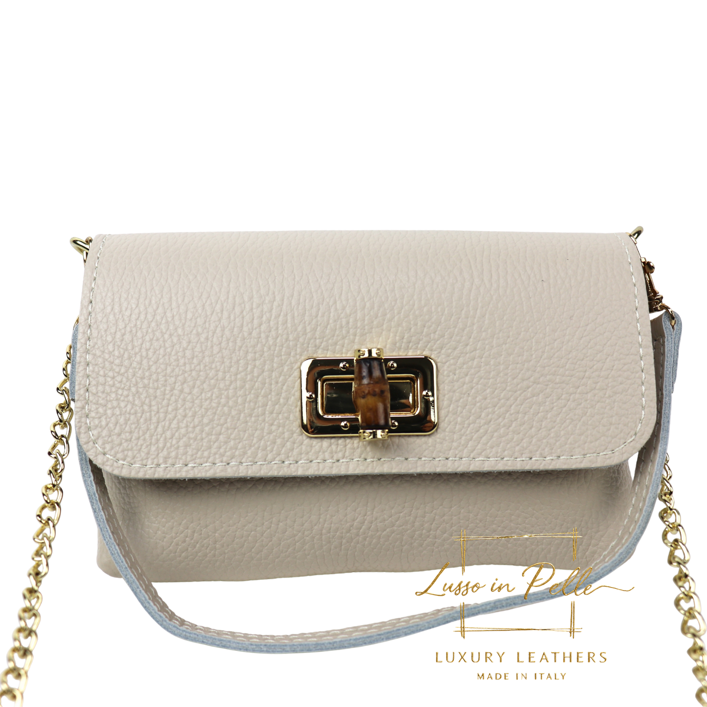 Small Pebbled Leather Clutch/Shoulder/Crossbody Bag with Bamboo-Style Clasp