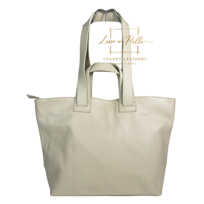 Large Grain Leather Tote Bag with Top Handle and Long Straps