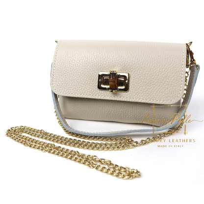 Small Pebbled Leather Clutch/Shoulder/Crossbody Bag with Bamboo-Style Clasp