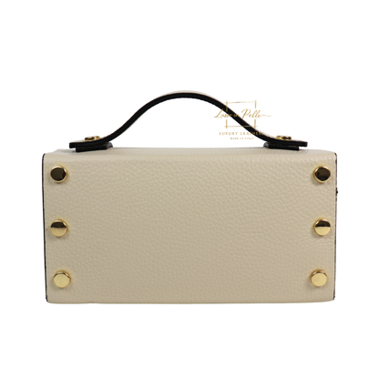 Small Genuine Leather Satchel Bag with Top Handle and Chain Straps