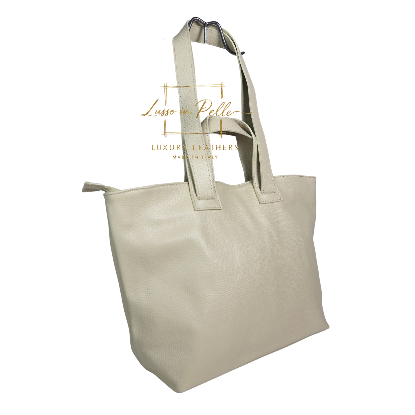 Large Grain Leather Tote Bag with Top Handle and Long Straps