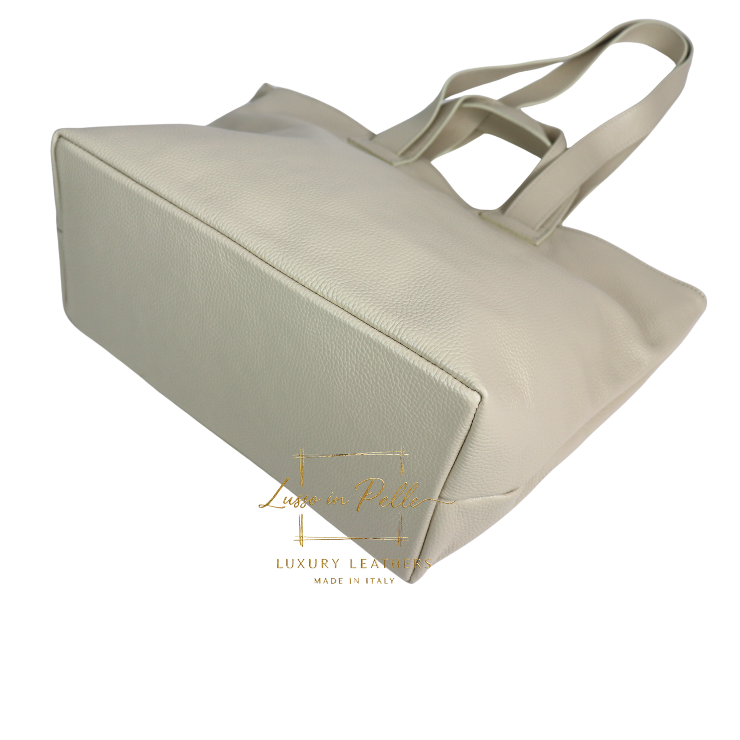 Large Grain Leather Tote Bag with Top Handle and Long Straps