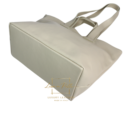Large Grain Leather Tote Bag with Top Handle and Long Straps