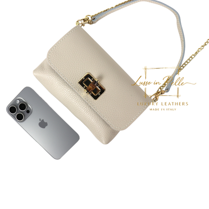 Small Pebbled Leather Clutch/Shoulder/Crossbody Bag with Bamboo-Style Clasp
