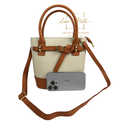 Grain Leather Bucket Bag with Crossbody Strap