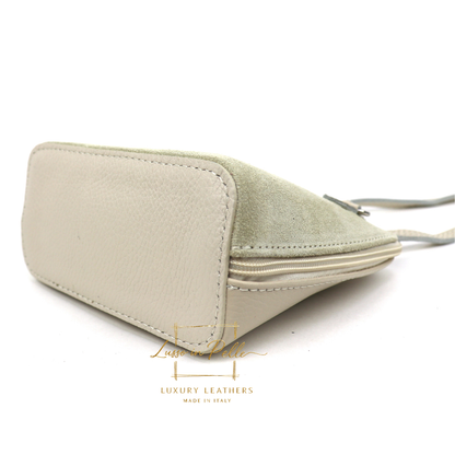 Small Suede Front Grain Leather Handbag with Detachable Straps